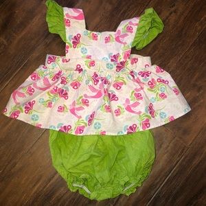 RicRac & Ruffles 3/6m Pinafore Set EUC